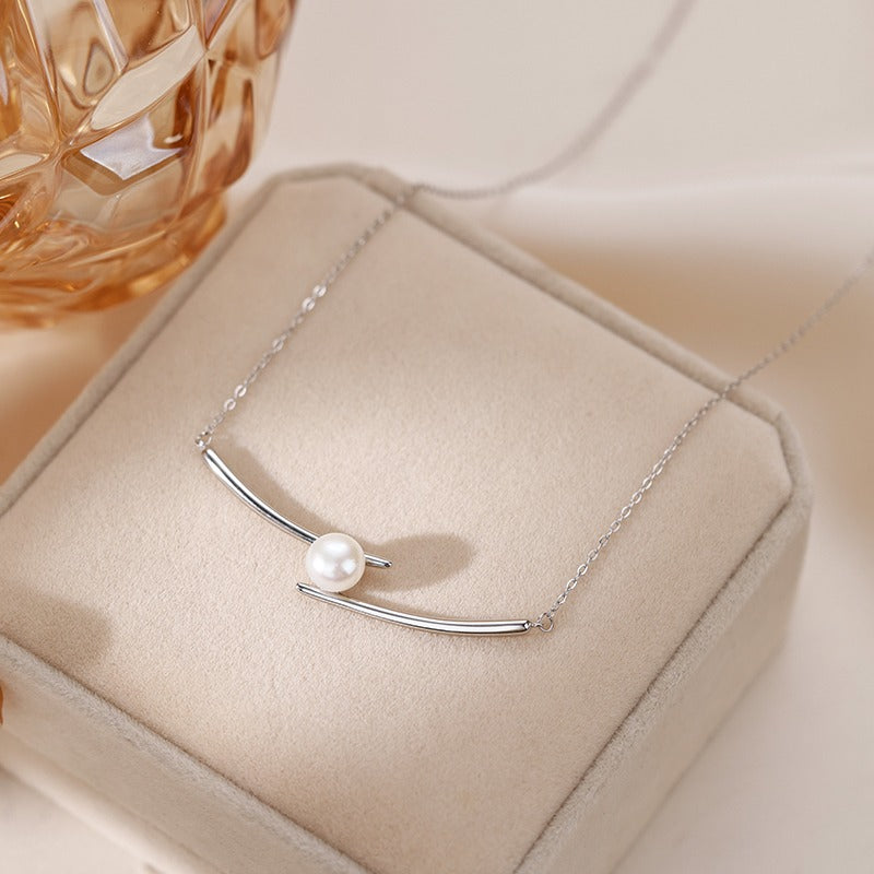925 Sterling Silver Freshwater Pearl Necklace Collarbone Chain