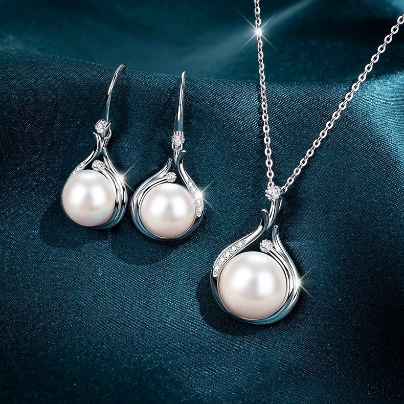 Natural Freshwater Pearl Necklace Earring Jewelry Set