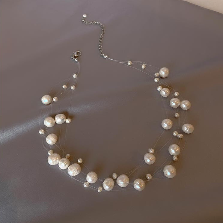 18K Gold Full of Stars Natural Freshwater Pearl Necklace Sweater Chain Collarbone Chain