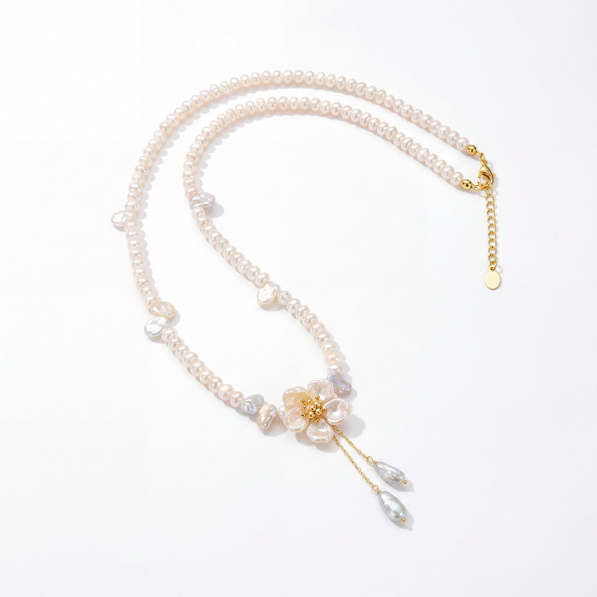 Handmade Baroque Pearl Flower Choker - Dainty Floral Tassel Necklace