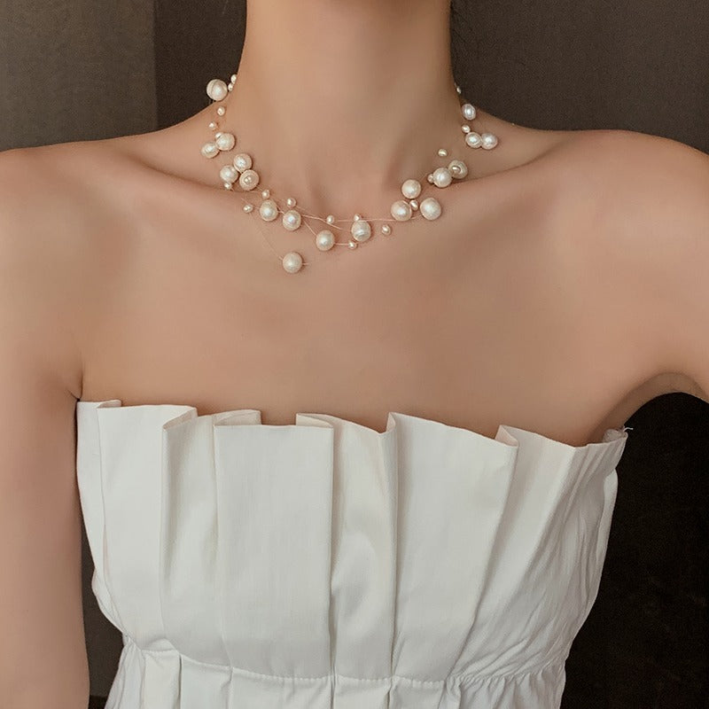 18K Gold Full of Stars Natural Freshwater Pearl Necklace Sweater Chain Collarbone Chain