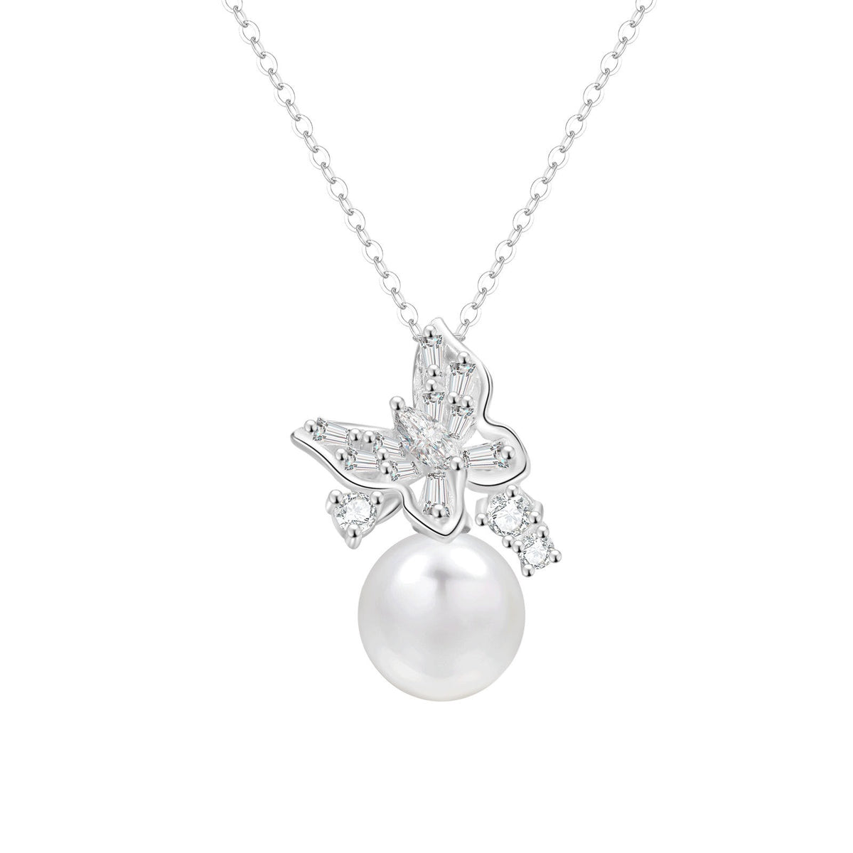 S999 Sterling Silver Butterfly Pearl Necklace