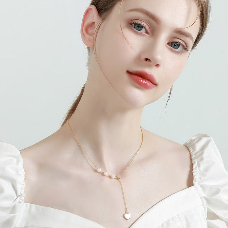 14K Gold Natural Freshwater Pearl Necklace, Shell Pendant