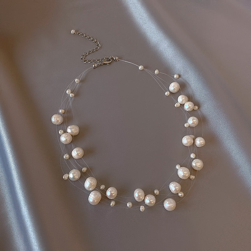 18K Gold Full of Stars Natural Freshwater Pearl Necklace Sweater Chain Collarbone Chain