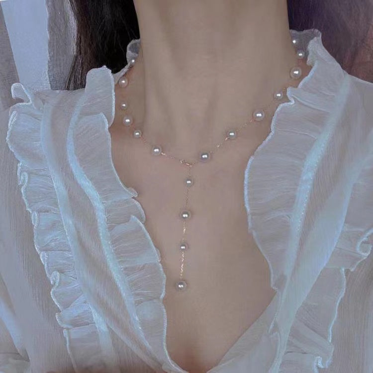 925 Pure Silver Starry Sky Natural Freshwater Pearl Necklace Sweater Chain