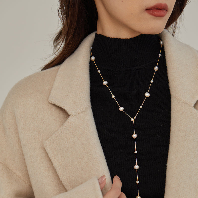 925 Pure Silver Starry Sky Natural Freshwater Pearl Necklace Sweater Chain